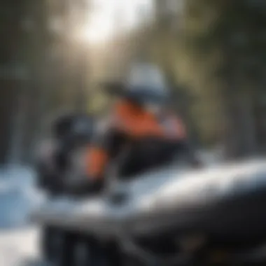 Essential Snowmobiling Gear Close-up of snowmobiling gear and equipment ready for adventure