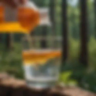 An electrolyte drink being poured into a container, symbolizing recovery from dehydration.