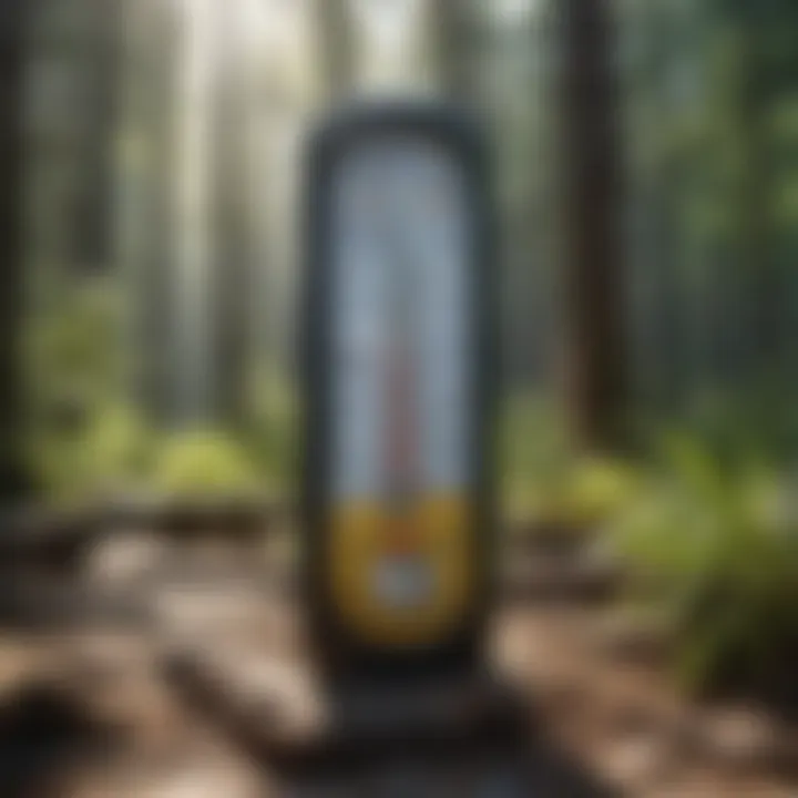 A digital thermometer displaying a high temperature, representing heat-related dehydration.