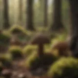 Lush forest floor with morel mushrooms emerging
