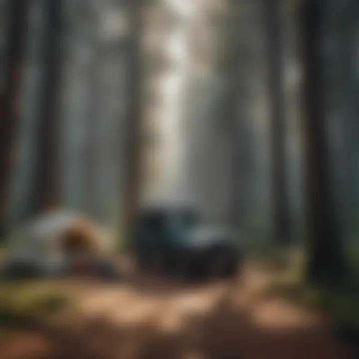 Forest Camping Serenity A peaceful forest area with parked cars for camping