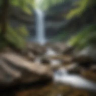 A serene waterfall cascading down the lush slopes of White Rock Mountain