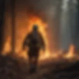 Wildland firefighter amidst raging flames