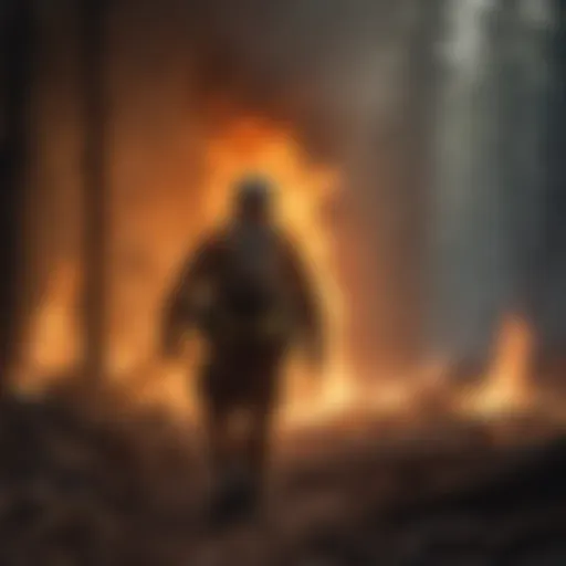 Wildland firefighter amidst raging flames