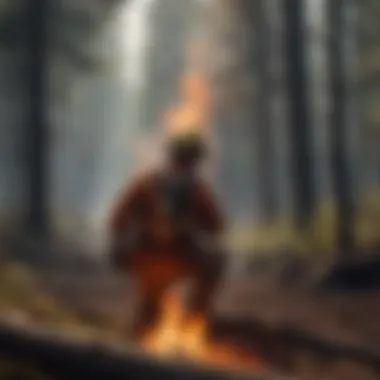 Studying Fire Behavior Wildland firefighter studying fire behavior patterns