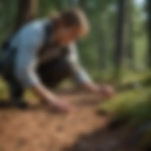 Wildlife Biologist analyzing animal tracks in the field
