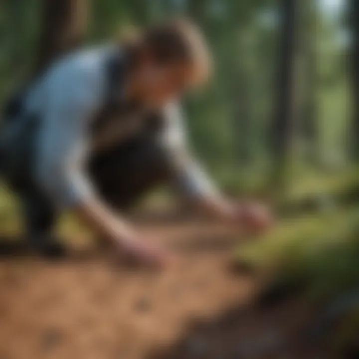 Wildlife Biologist analyzing animal tracks in the field