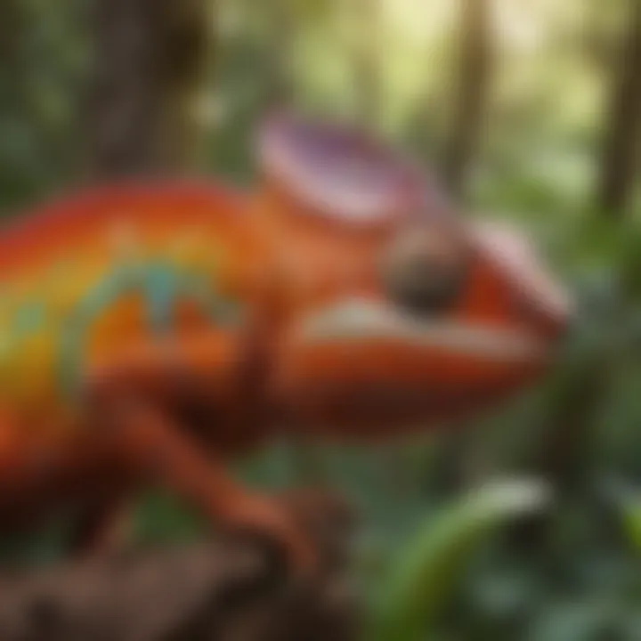 Colorful chameleon blending into its natural habitat