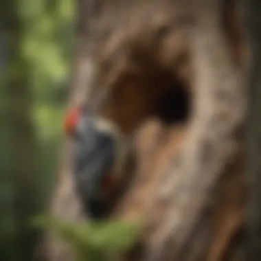 Woodpecker excavating a nesting cavity in a tree