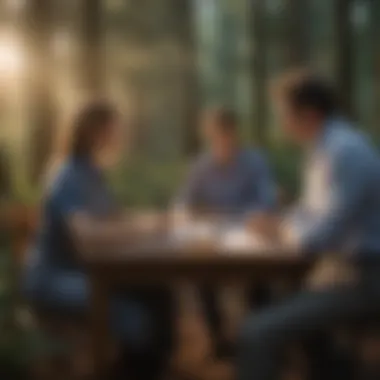 A scene depicting diverse individuals in a workplace setting discussing pronouns.